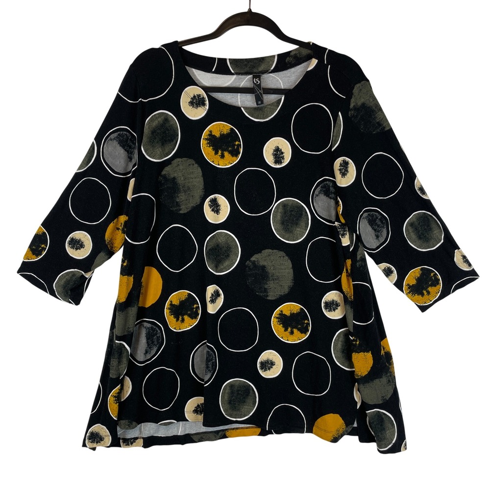 TS Taking Shape Black Abstract Circle Print Tunic Top 3/4 Sleeve Size 20